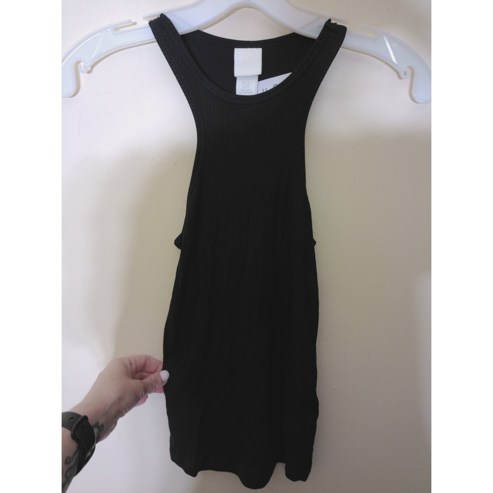 H&M Tank Top Women XS Black Ribbed Racerback Slim Fit Basic Minimalist 1606